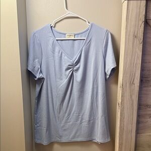 Free Kisses Soft Blue V-Neck Short Sleeve Top